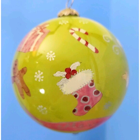 VTG PIER 1 Exclusive Li Bien Painted Glass 2006 Christmas Ornament Green/Multi - Picture 2 of 15